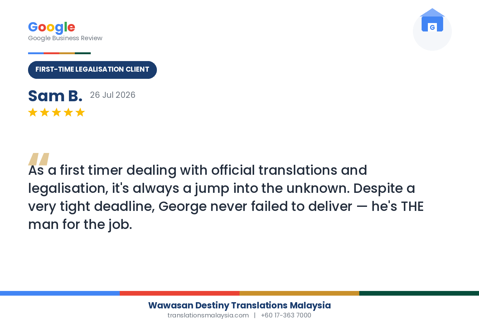 Client review for document legalisation services Malaysia