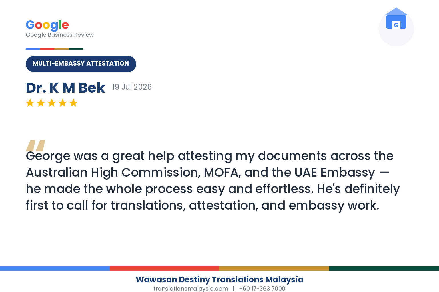 Client review for Wawasan Destiny Translations Malaysia